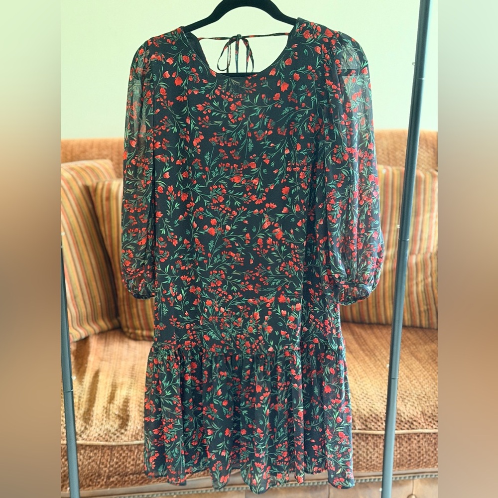 Calvin Klein Floral Midi Dress - Black and Red